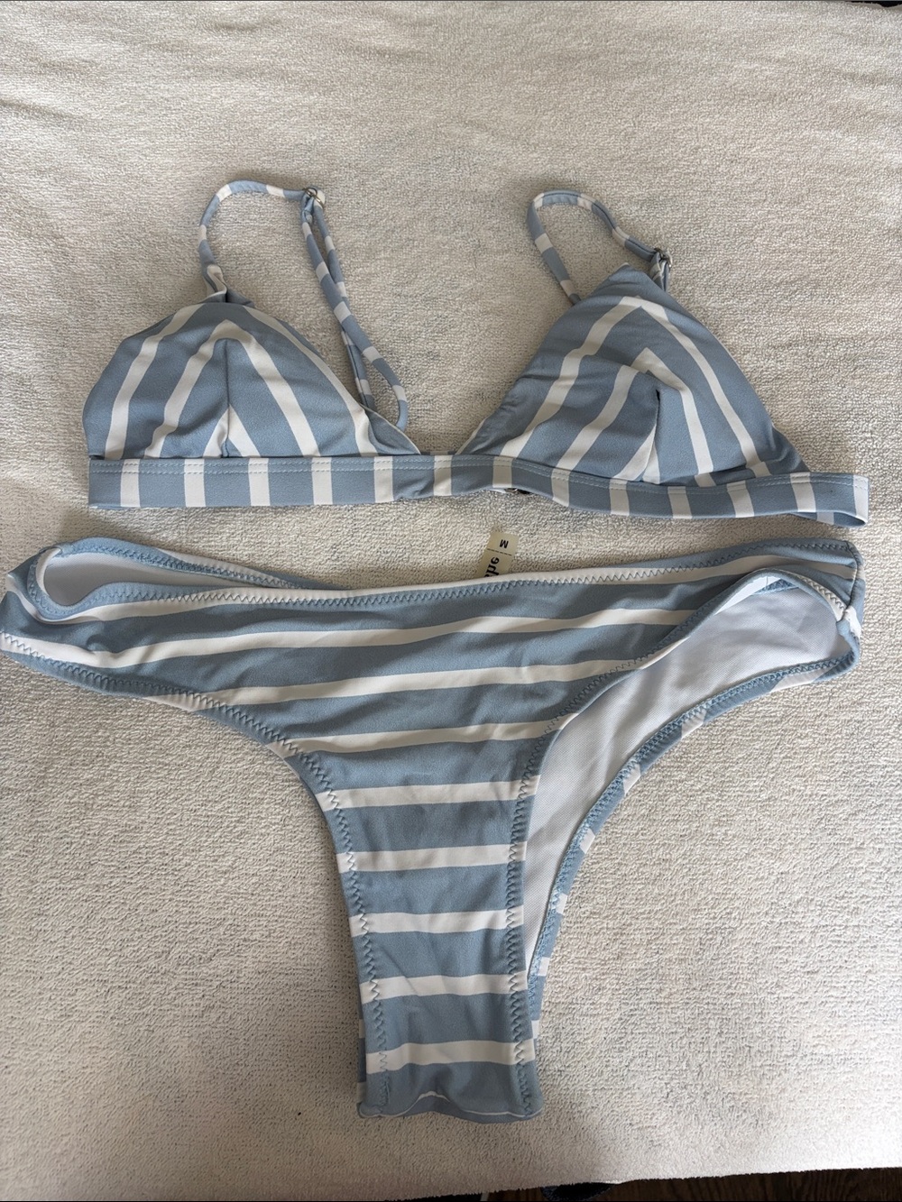Cupshe Light Blue & White Striped Triangle Bikini Set